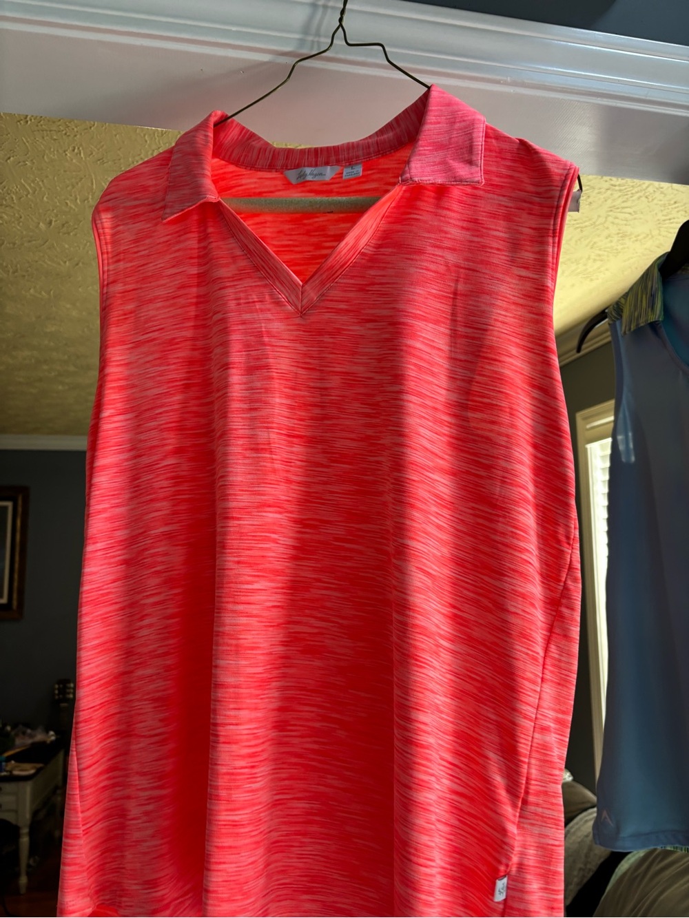 Lady Hagen Neon Coral Heathered Sleeveless Polo Tank